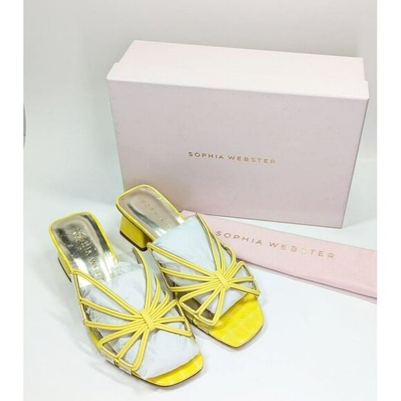 Sophia Webster Women's Havanna Low Heel Mule Sandals Lemon Size 39 (MSRP $650) - Picture 4 of 11